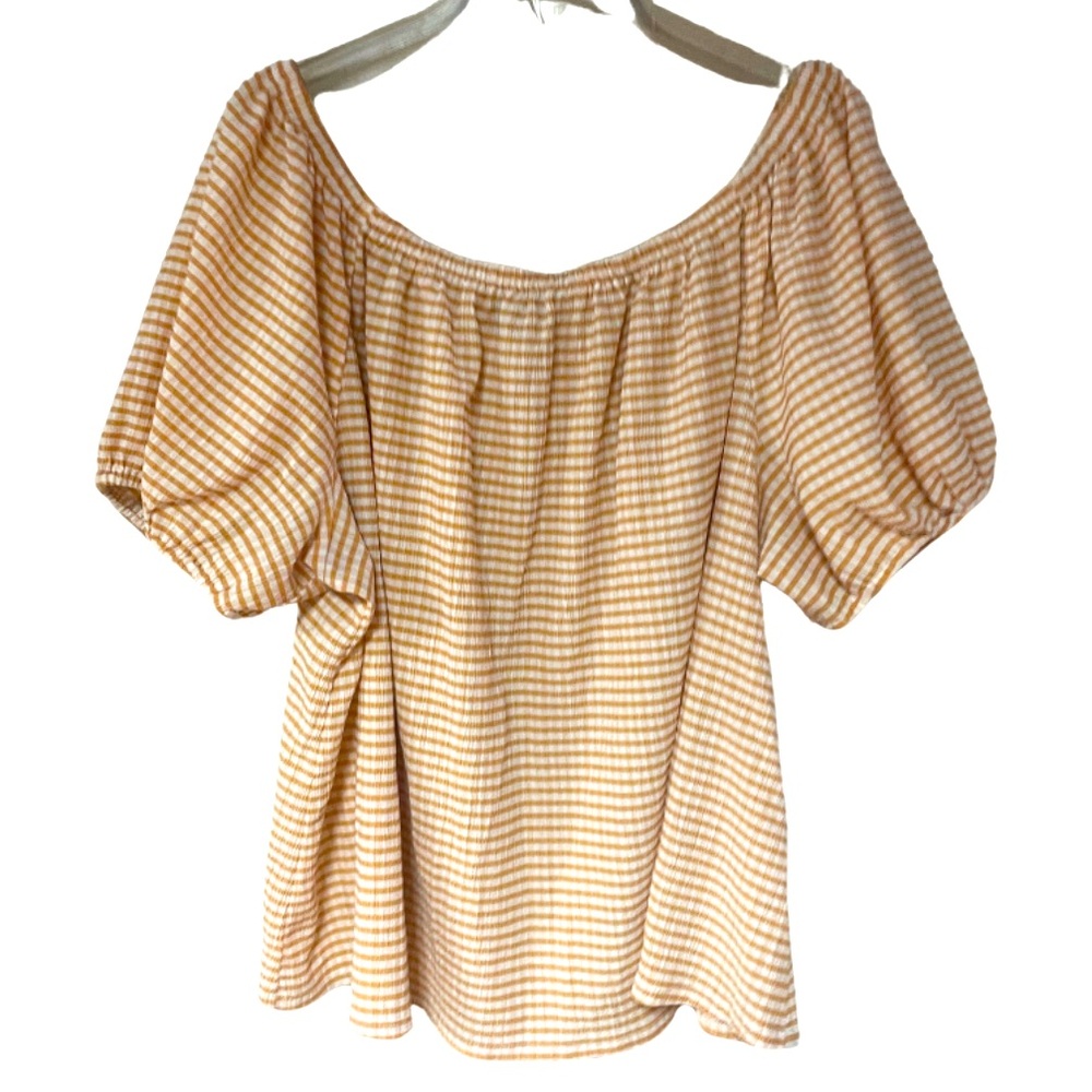 Lane Bryant Orange White Textured Stripe Raglan Sleeve Round Neck Top, Sz 26/28